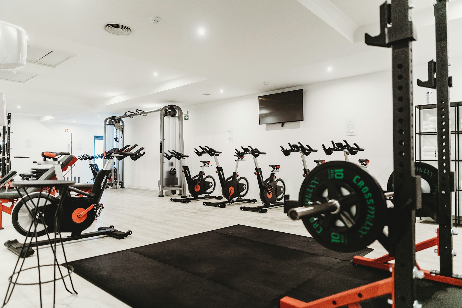 Bikes and weights on the training floor